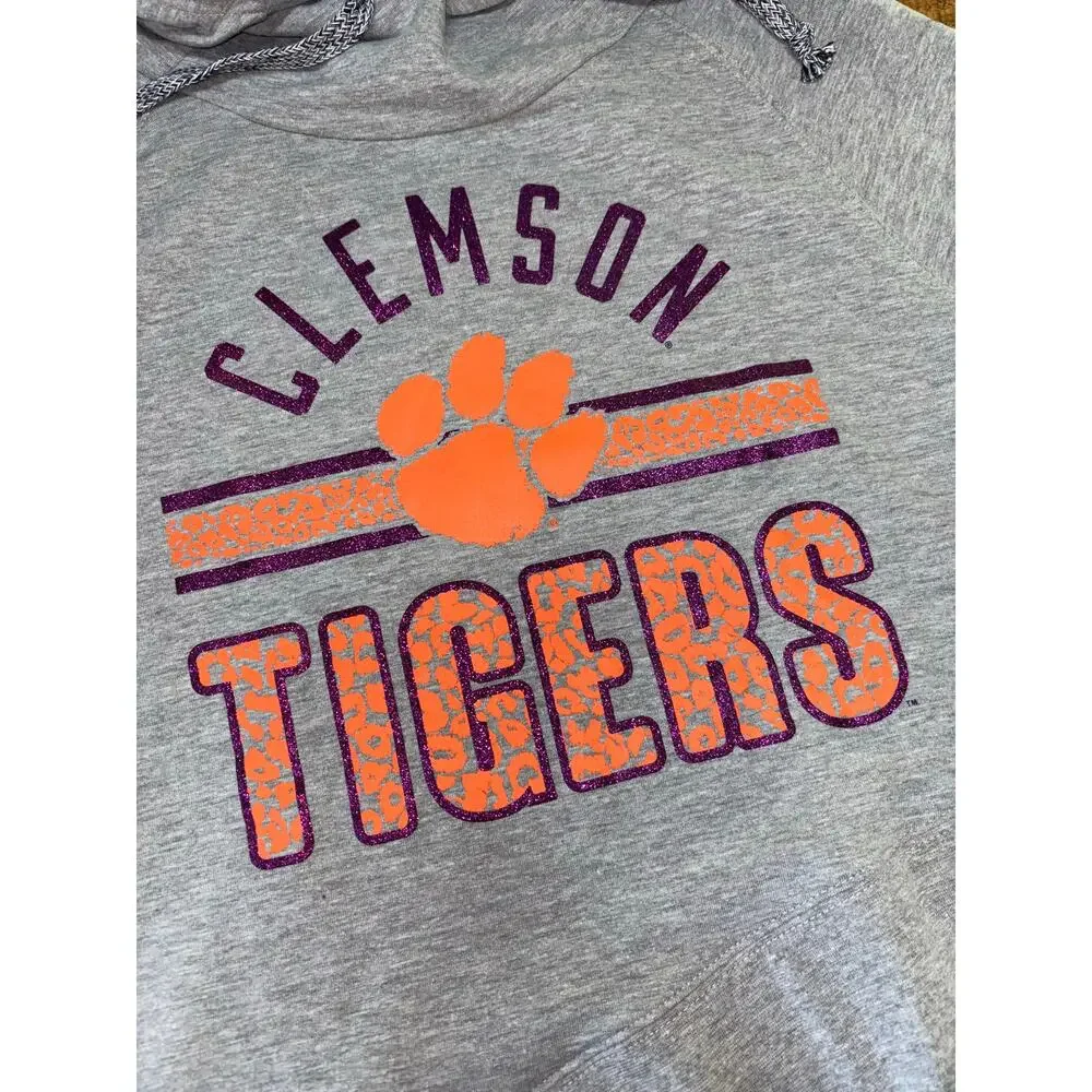 NWT Girls Clemson Tigers Collegiate Gray‎ Orange Purple Sparkle Hoodie Size XL
